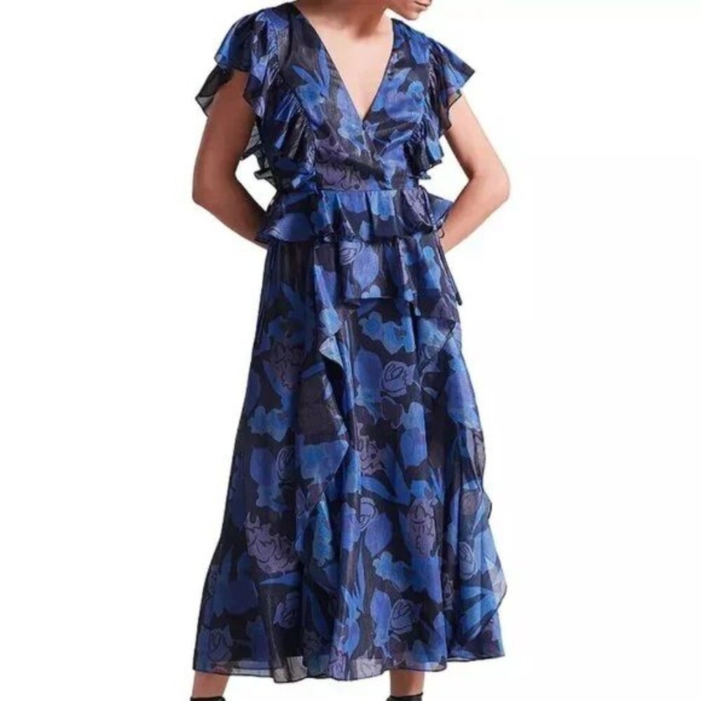Ted Baker Vertey Pinafore Ruffle Dress Dark Navy Size O NWT